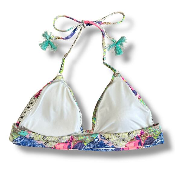 Victoria’s Secret Bikini Top L Boho Y2K Triangle Tassel Swim Floral Festival - Picture 4 of 6
